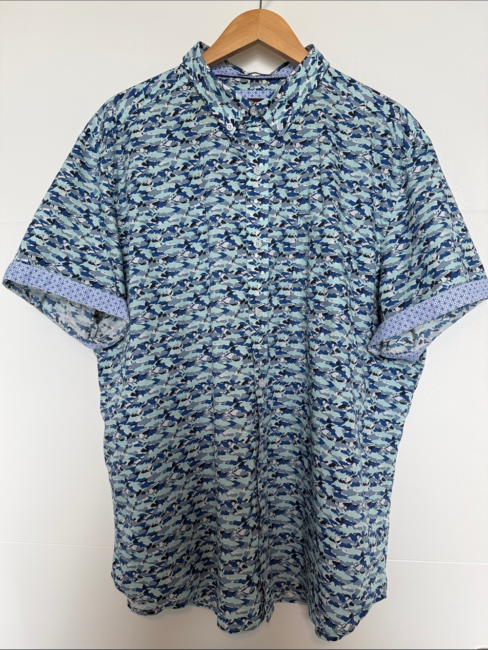 Johnston & Murphy Blue Shark Camo Short Sleeve Button-Down Shirt